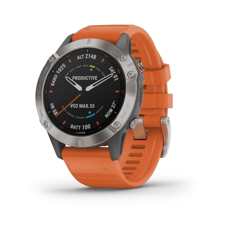 Garmin Fenix 6 Sapphire Titanium Gray w/ Orange Band Garmin Garmin Fenix 6 Sapphire Titanium Gray w/ Orange Band Garmin