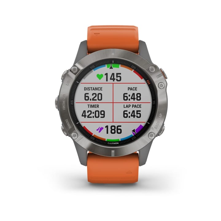 Garmin Fenix 6 Sapphire Titanium Gray w/ Orange Band Garmin Garmin Fenix 6 Sapphire Titanium Gray w/ Orange Band Garmin