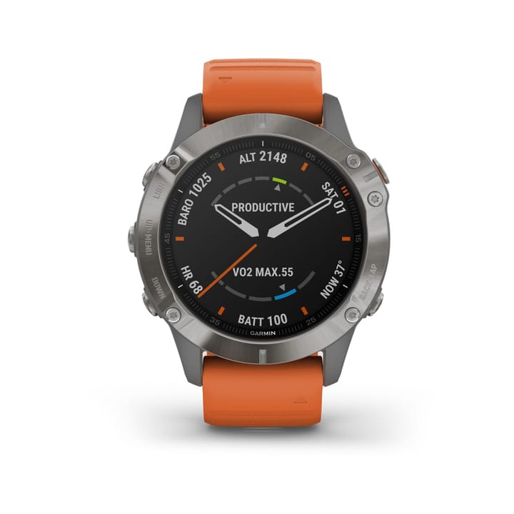 Garmin Fenix 6 Sapphire Titanium Gray w/ Orange Band Garmin Garmin Fenix 6 Sapphire Titanium Gray w/ Orange Band Garmin