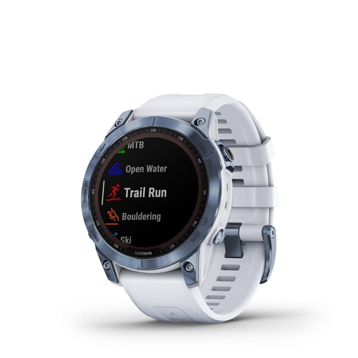 Garmin Fenix 7 Sapphire Solar, Mineral Blue Titanium Dlc W/Whitestone Band Garmin