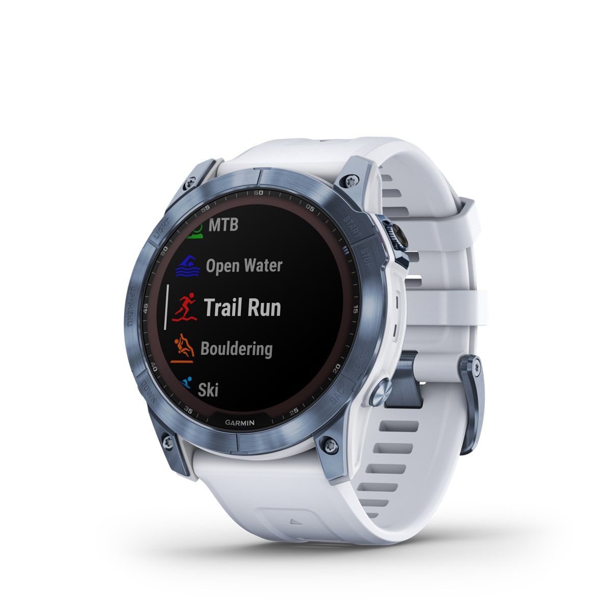 Garmin Fenix 7x Sapphire Solar, Mineral Blue Titanium Dlc W/Whitestone Band