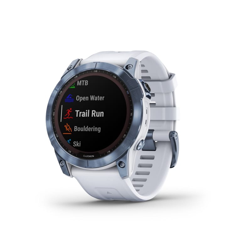 Garmin Fenix 7x Sapphire Solar, Mineral Blue Titanium Dlc W/Whitestone Band Garmin