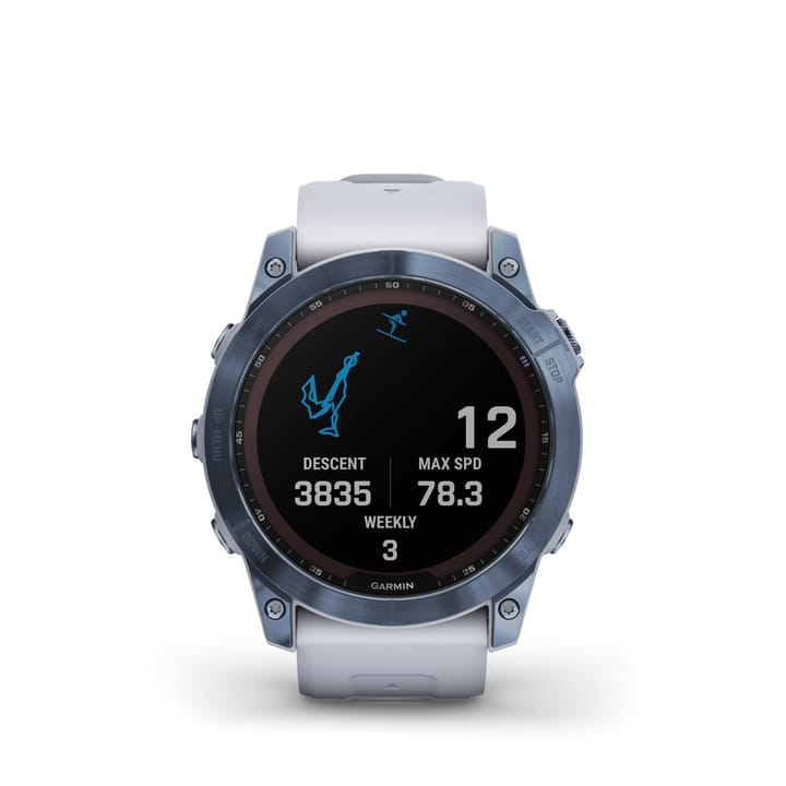 Garmin Fenix 7x Sapphire Solar, Mineral Blue Titanium Dlc W/Whitestone Band Garmin