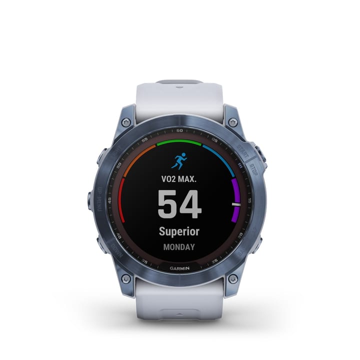 Garmin Fenix 7x Sapphire Solar, Mineral Blue Titanium Dlc W/Whitestone Band Garmin