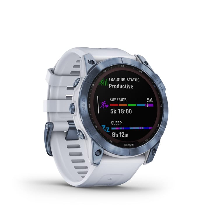 Garmin Fenix 7x Sapphire Solar, Mineral Blue Titanium Dlc W/Whitestone Band Garmin