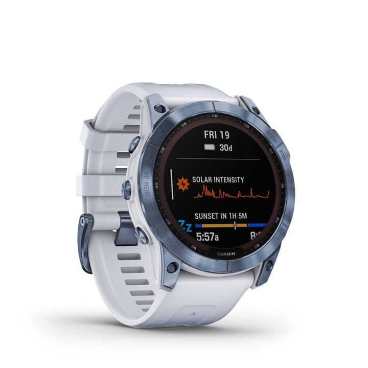 Garmin Fenix 7x Sapphire Solar, Mineral Blue Titanium Dlc W/Whitestone Band Garmin