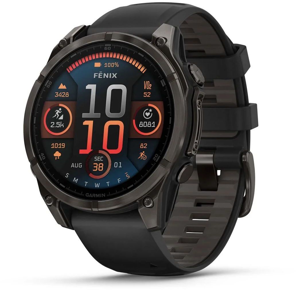 Fenix 8 Amoled 47mm, Sapphire Carbon Gray DLC Titanium - Black/Pebble Grey Silicone Strap