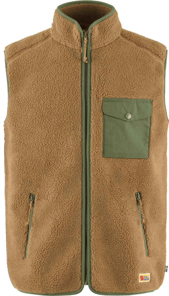 Men's Vardag Pile Fleece Vest Buckwheat Brown-Laurel Green Fjällräven