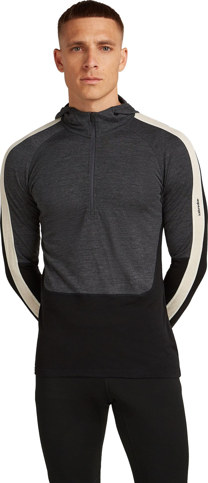Icebreaker Men Merino 200 Oasis Ls Half Zip Hoodie Black/jet Hthr/undyed/cb Icebreaker