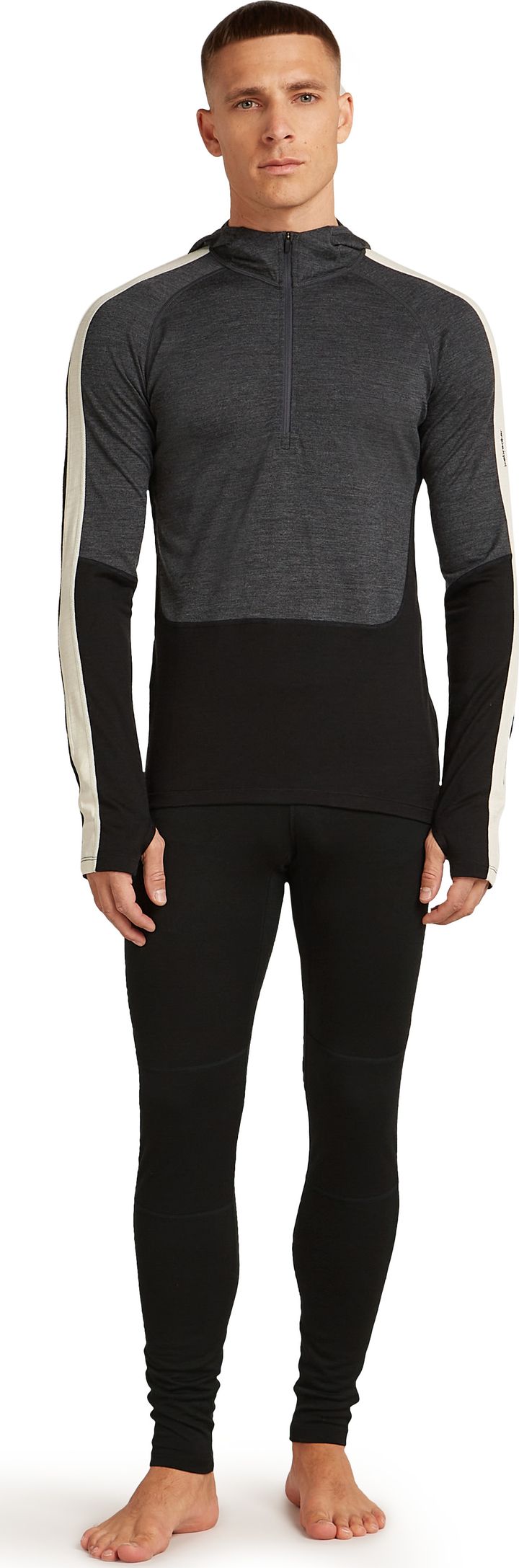 Icebreaker Men Merino 200 Oasis Ls Half Zip Hoodie Black/jet Hthr/undyed/cb Icebreaker