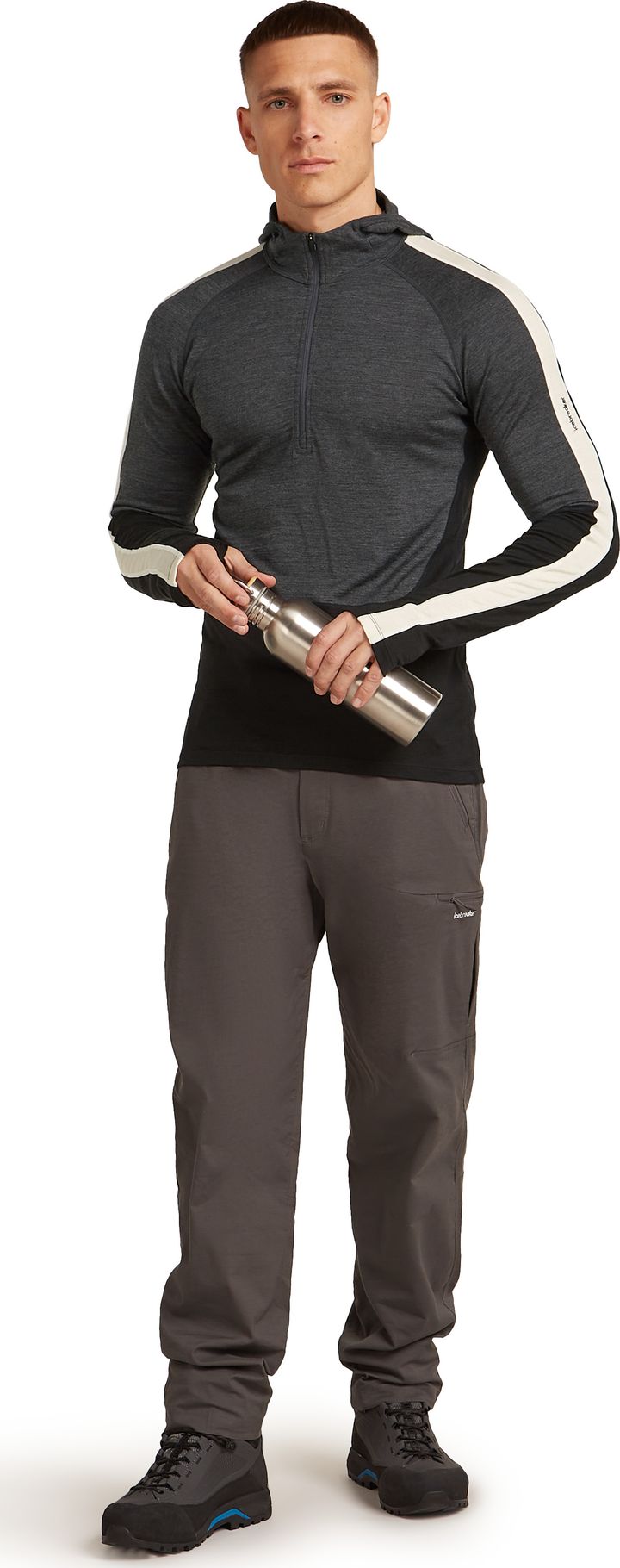 Icebreaker Men Merino 200 Oasis Ls Half Zip Hoodie Black/jet Hthr/undyed/cb Icebreaker
