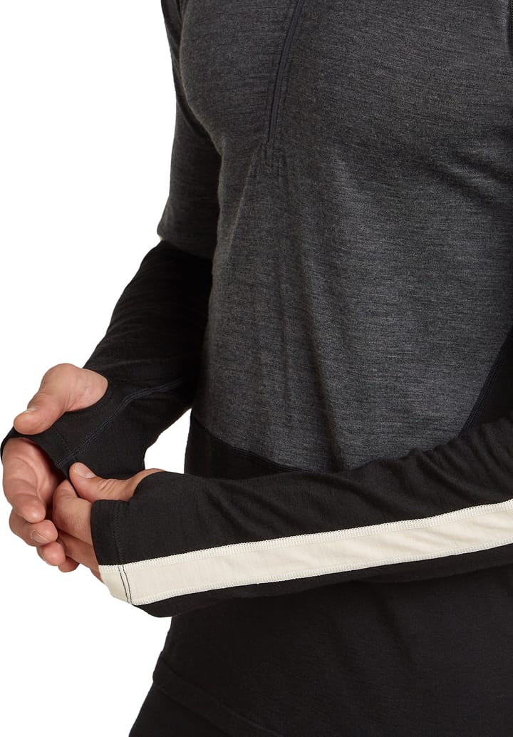 Icebreaker Men Merino 200 Oasis Ls Half Zip Hoodie Black/jet Hthr/undyed/cb Icebreaker