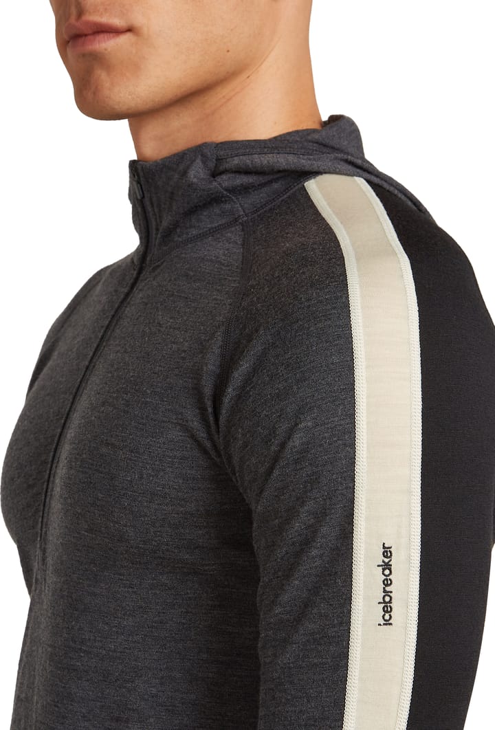Icebreaker Men Merino 200 Oasis Ls Half Zip Hoodie Black/jet Hthr/undyed/cb Icebreaker