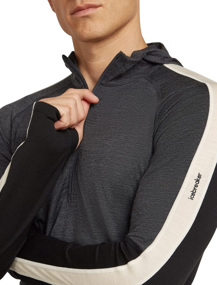 Icebreaker Men Merino 200 Oasis Ls Half Zip Hoodie Black/jet Hthr/undyed/cb Icebreaker