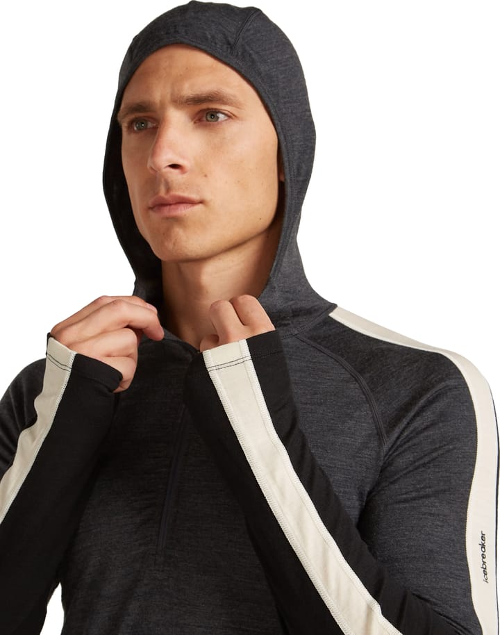 Icebreaker Men Merino 200 Oasis Ls Half Zip Hoodie Black/jet Hthr/undyed/cb Icebreaker