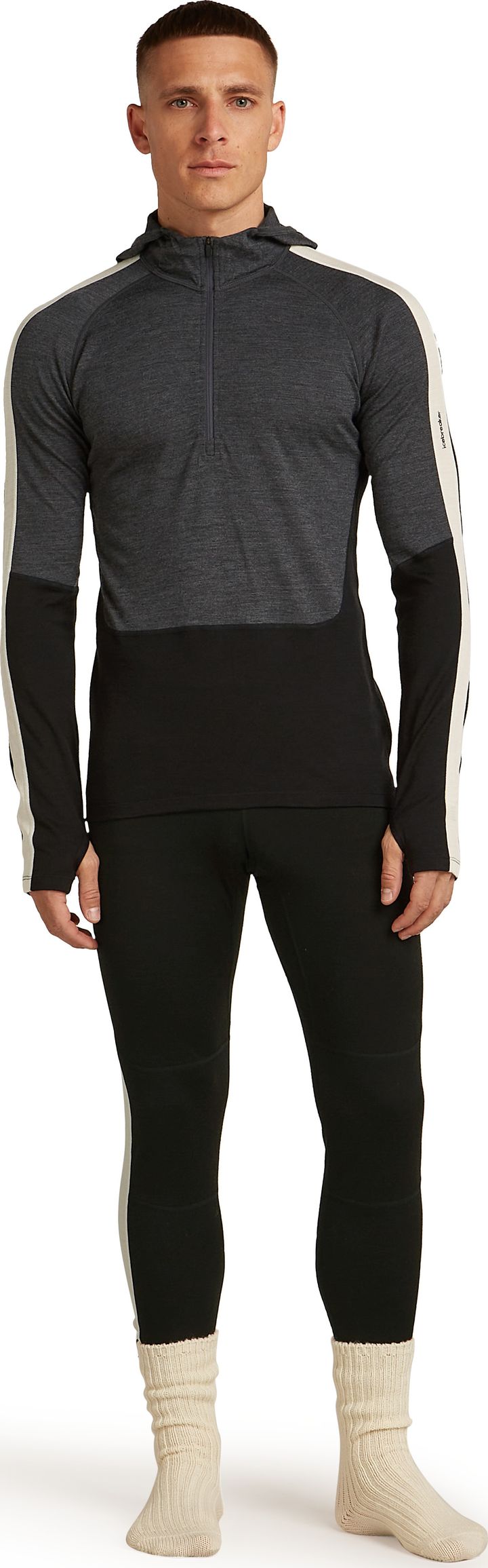 Icebreaker Men Merino 200 Oasis Ls Half Zip Hoodie Black/jet Hthr/undyed/cb Icebreaker