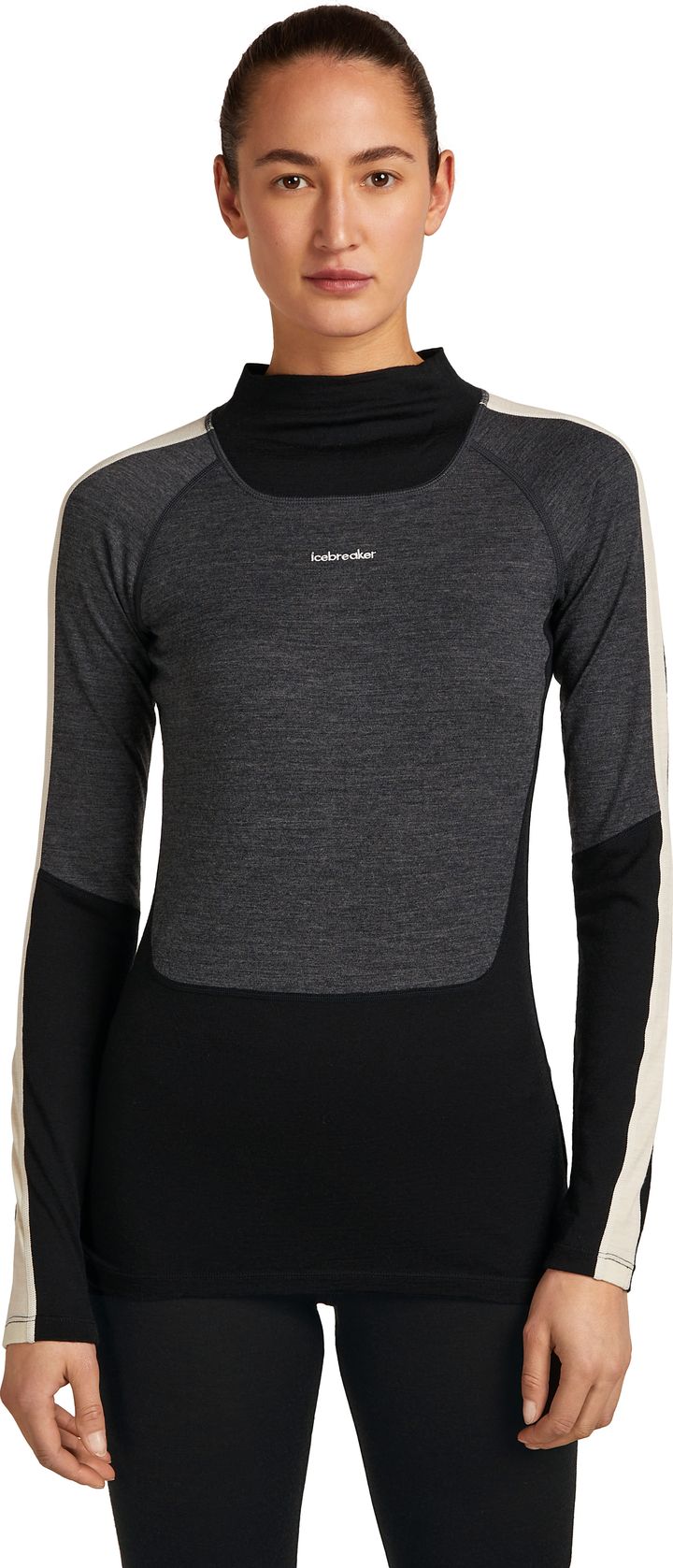 Icebreaker Women's Merino 200 Oasis+ Long Sleeve High Neck Black/Jet Hthr/Undyed Icebreaker