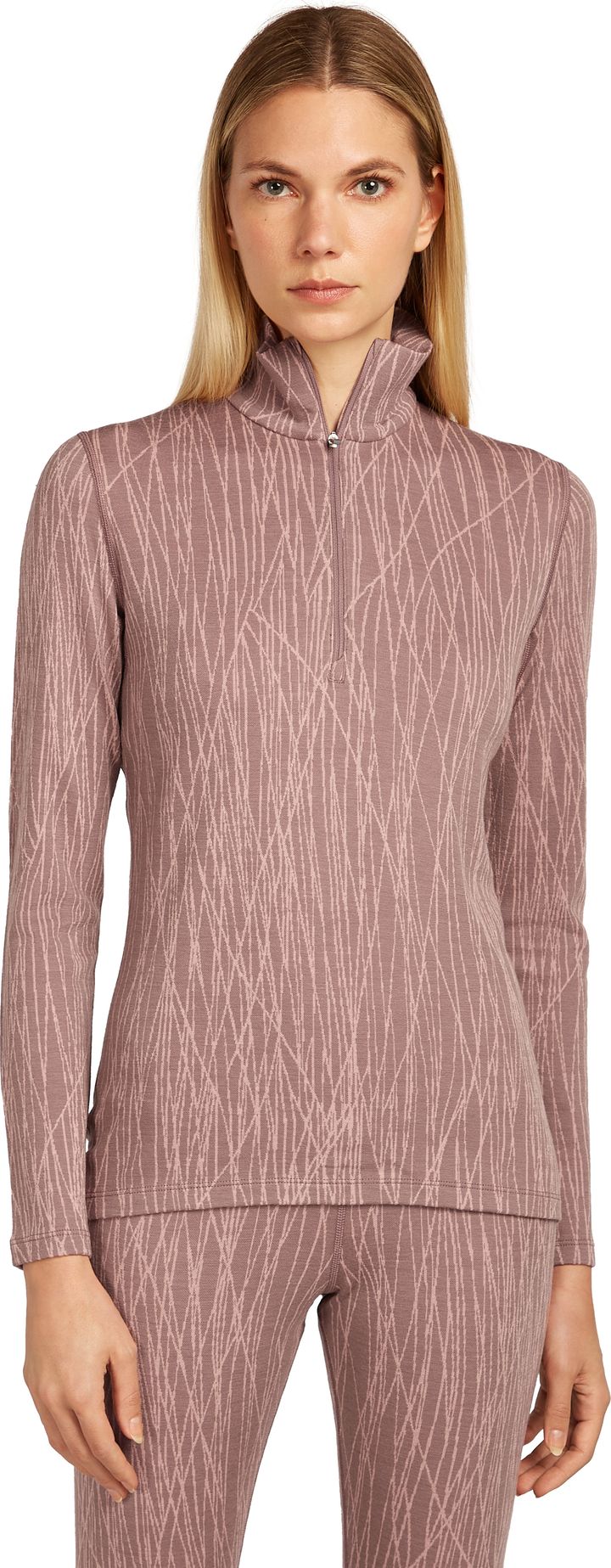 Icebreaker Women's Merino 260 Tech Vertex Long Sleeve Half Zip Delta Lines AOP Summit/Blush Icebreaker