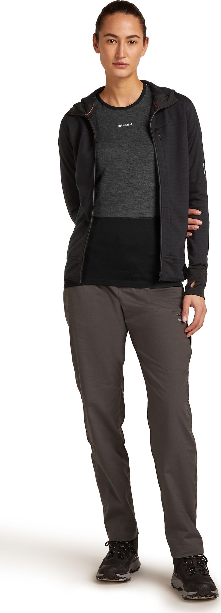 Icebreaker Women Merino Blend 300 Realfleece™ Descender Ls Zip Hoodie Black Icebreaker