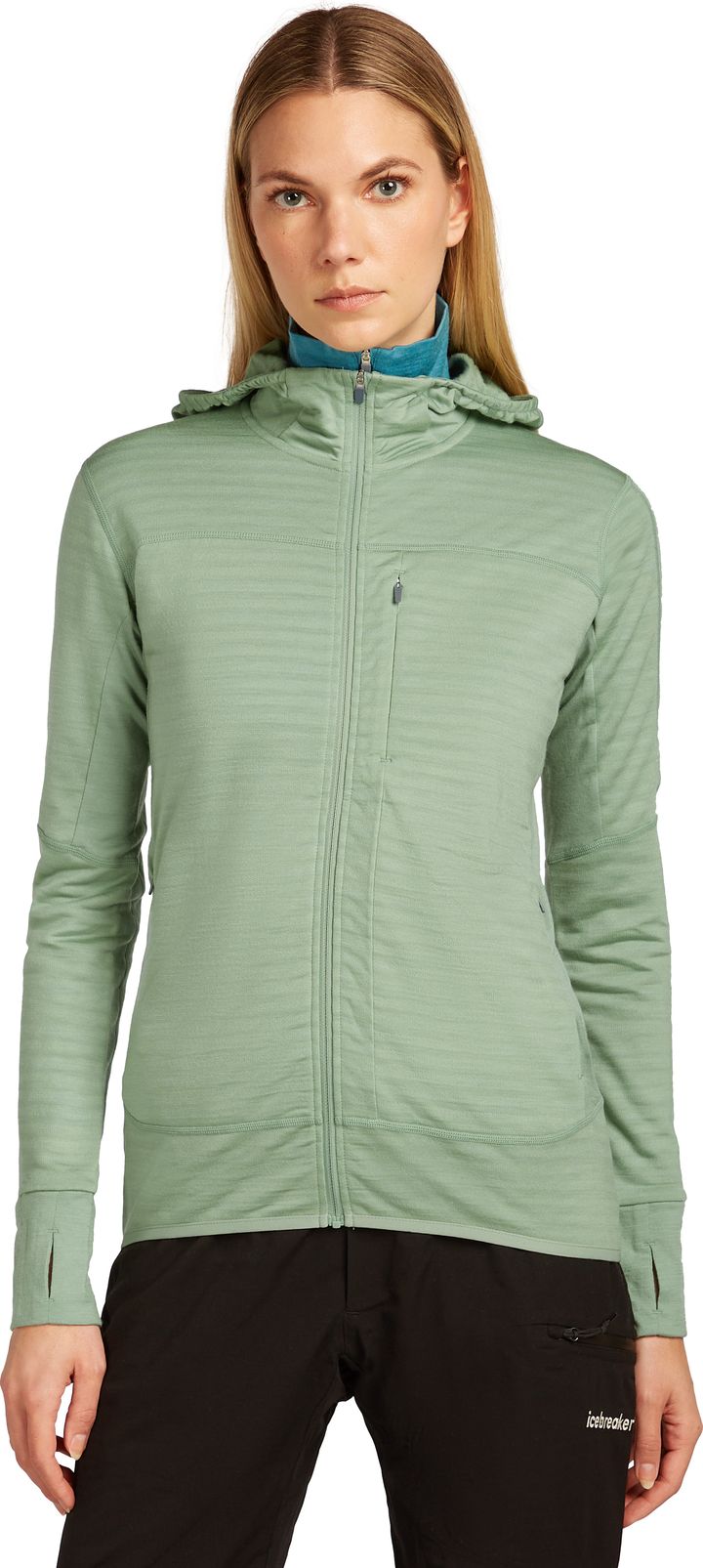 Icebreaker Women Merino Blend 300 Realfleece™ Descender Ls Zip Hoodie Seaglass Icebreaker