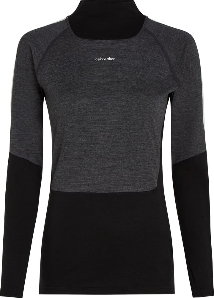 Icebreaker Women's Merino 200 Oasis+ Long Sleeve High Neck Black/Jet Hthr/Undyed Icebreaker