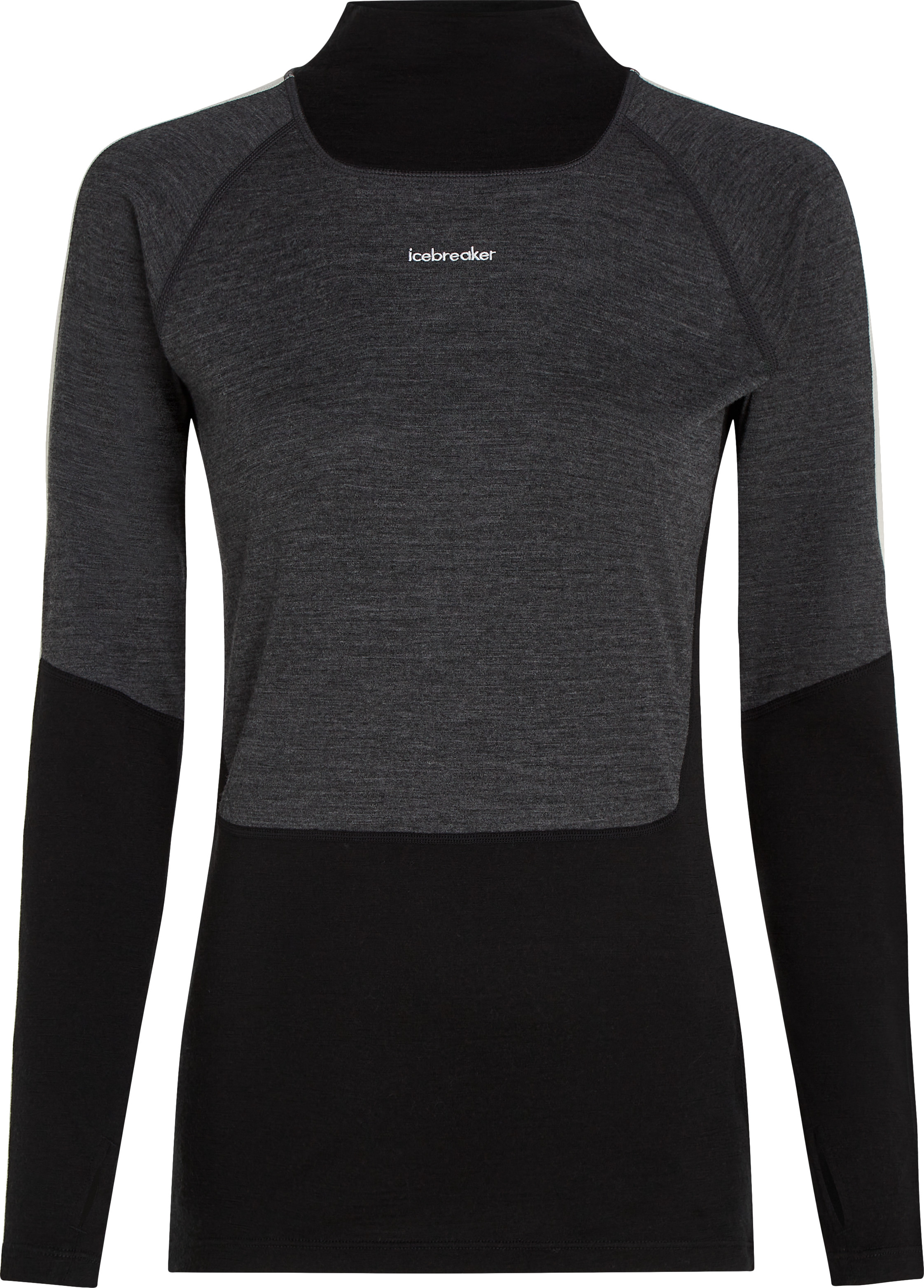 Icebreaker Women's Merino 200 Oasis+ Long Sleeve High Neck Black/Jet Hthr/Undyed
