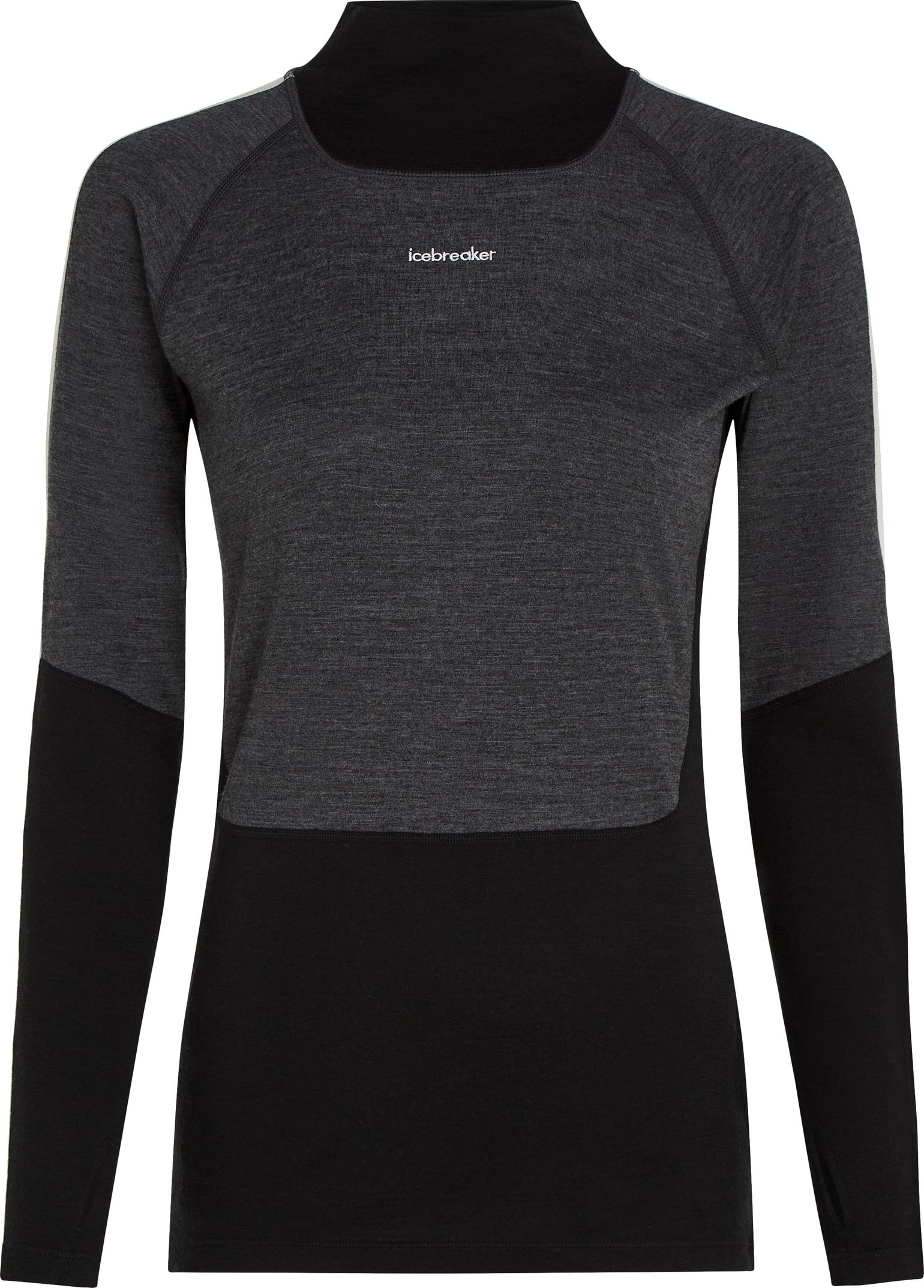 Icebreaker Women's Merino 200 Oasis+ Long Sleeve High Neck Black/Jet Hthr/Undyed