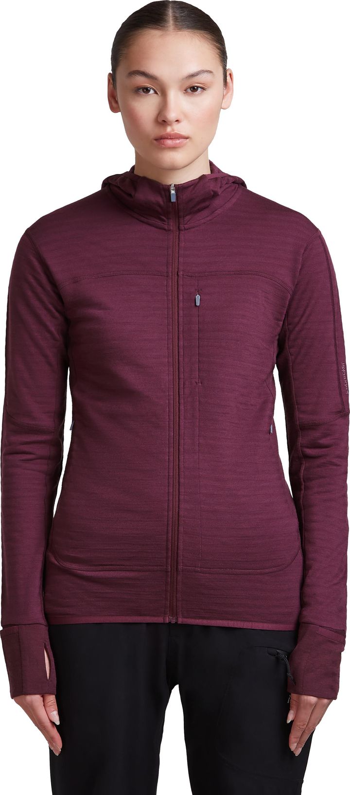 Icebreaker Wom Mer  300 Realfleece Desc Ls Zip Hoo Dk Berry Icebreaker