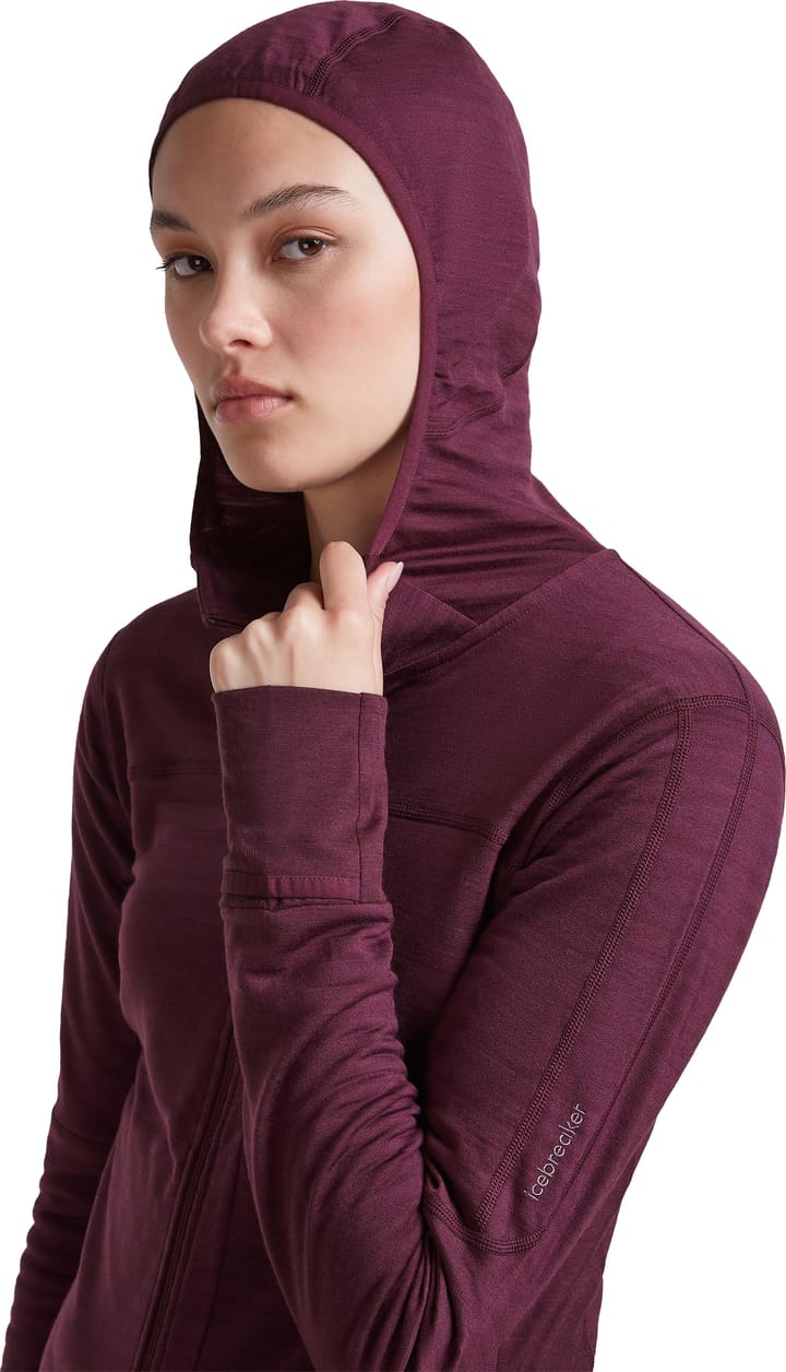 Icebreaker Wom Mer  300 Realfleece Desc Ls Zip Hoo Dk Berry Icebreaker