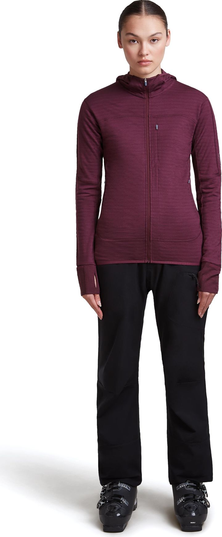 Icebreaker Wom Mer  300 Realfleece Desc Ls Zip Hoo Dk Berry Icebreaker