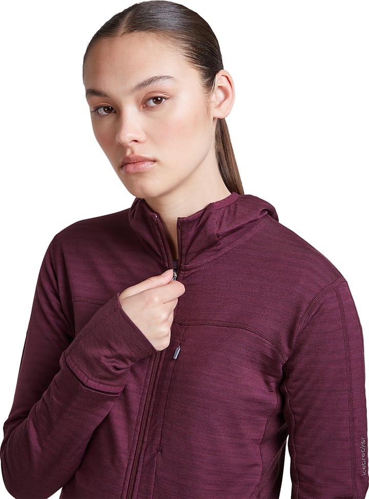 Icebreaker Wom Mer  300 Realfleece Desc Ls Zip Hoo Dk Berry Icebreaker
