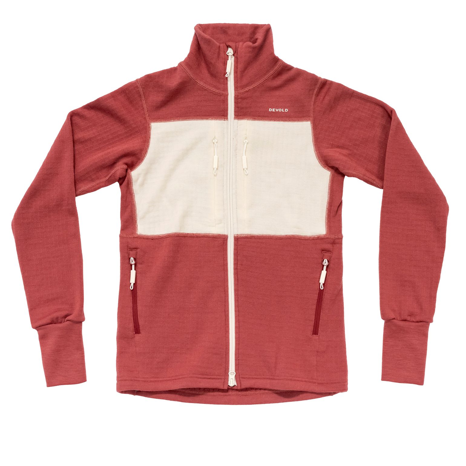 Devold Women's Egga Grid Merino Jacket Marsala/Offwhite