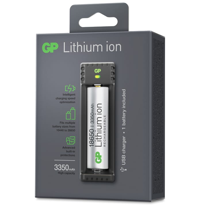 GP Batterier GP-Battery Li-ion 1 Slot Charger Black/Silver GP Batterier GP Batterier GP-Battery Li-ion 1 Slot Charger Black/Silver GP Batterier