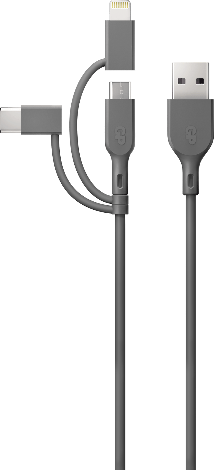 GP Batterier GP Essential Cable 3-in-1 USB-A To MicroUSB +USB-C + Lightning 1m Grey GP Batterier