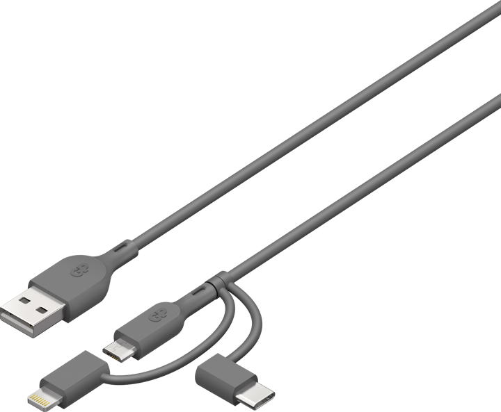 GP Batterier GP Essential Cable 3-in-1 USB-A To MicroUSB +USB-C + Lightning 1m Grey GP Batterier