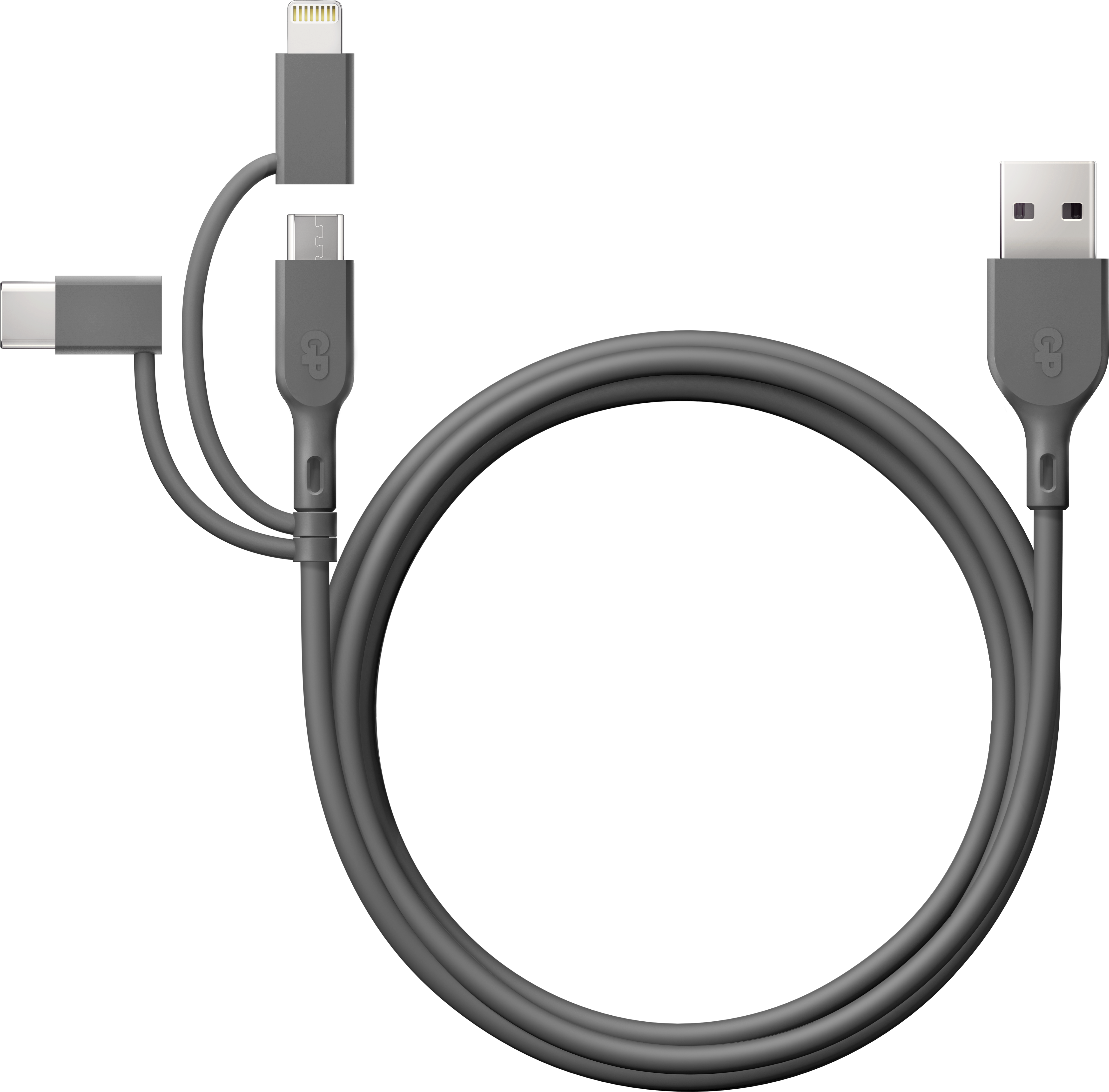 GP Batterier GP Essential Cable 3-in-1 USB-A To MicroUSB +USB-C + Lightning 1m Grey Elektroniikkatarvikkeet OneSize