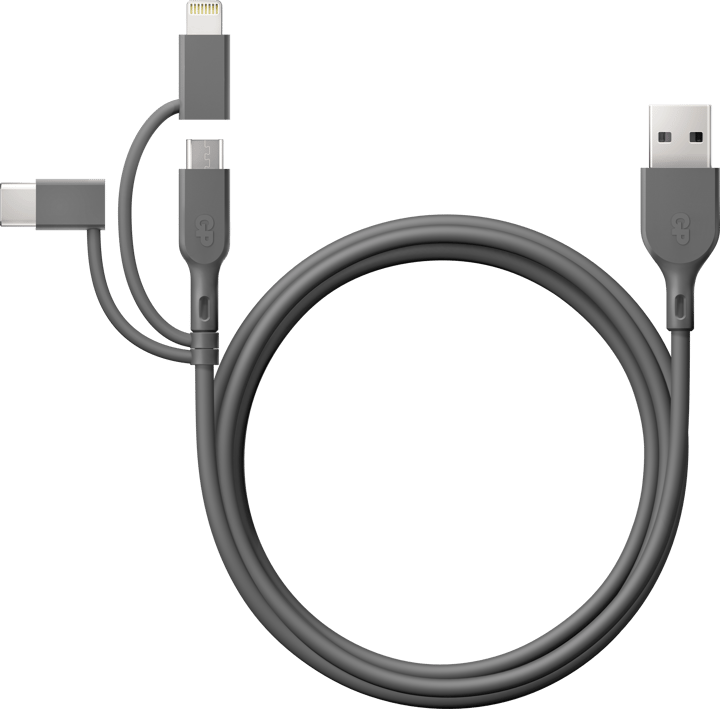 GP Batterier GP Essential Cable 3-in-1 USB-A To MicroUSB +USB-C + Lightning 1m Grey GP Batterier