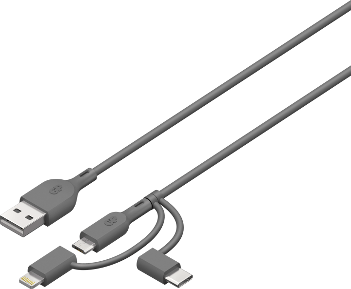 GP Batterier GP Essential Cable 3-in-1 USB-A To MicroUSB +USB-C + Lightning 1m Grey GP Batterier