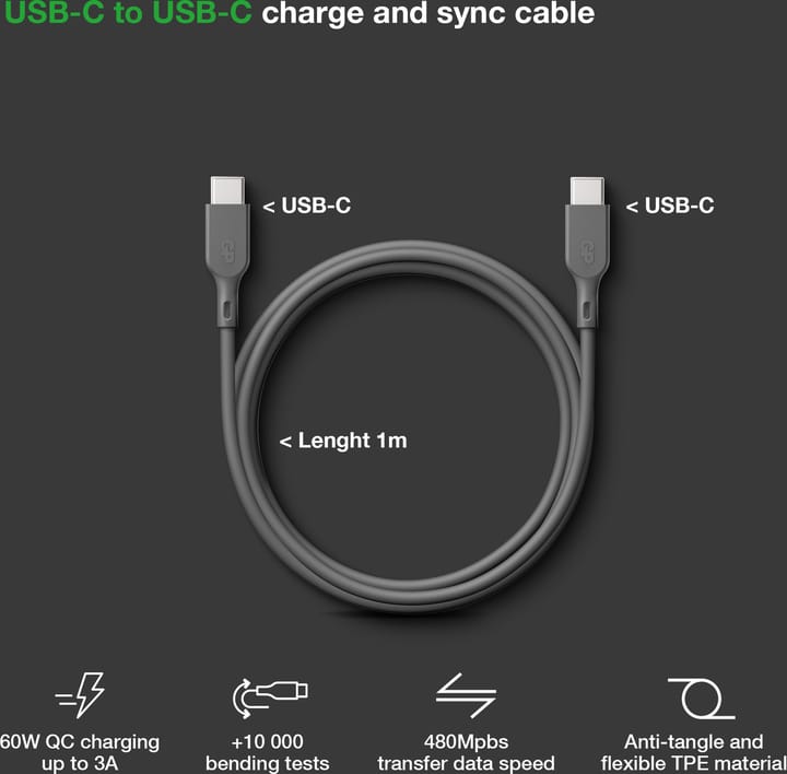 GP Batterier GP Essential Cable USB-C To USB-C 1m 60w Grey GP Batterier GP Batterier GP Essential Cable USB-C To USB-C 1m 60w Grey GP Batterier
