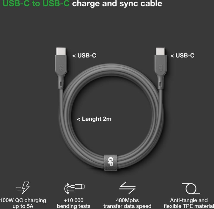 GP Batterier GP Essential Cable USB-C To USB-C 2m 100w Grey GP Batterier GP Batterier GP Essential Cable USB-C To USB-C 2m 100w Grey GP Batterier