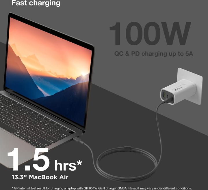 GP Batterier GP Essential Cable USB-C To USB-C 2m 100w Grey GP Batterier GP Batterier GP Essential Cable USB-C To USB-C 2m 100w Grey GP Batterier