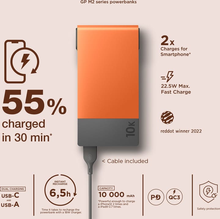 GP Batterier GP Powerbank M2 10000 mAh Orange GP Batterier GP Batterier GP Powerbank M2 10000 mAh Orange GP Batterier
