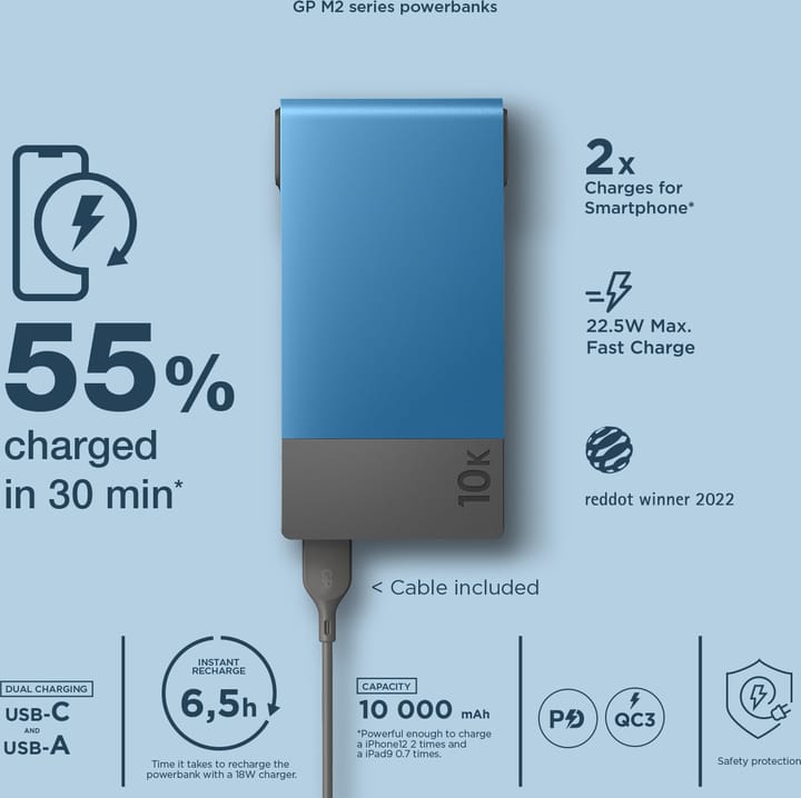 GP Batterier GP Powerbank M2 10000 mAh Blue GP Batterier GP Batterier GP Powerbank M2 10000 mAh Blue GP Batterier