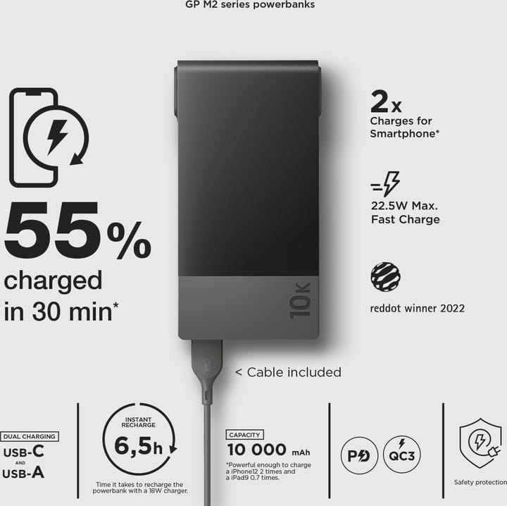 GP Batterier GP Powerbank M2 10000 mAh Black GP Batterier