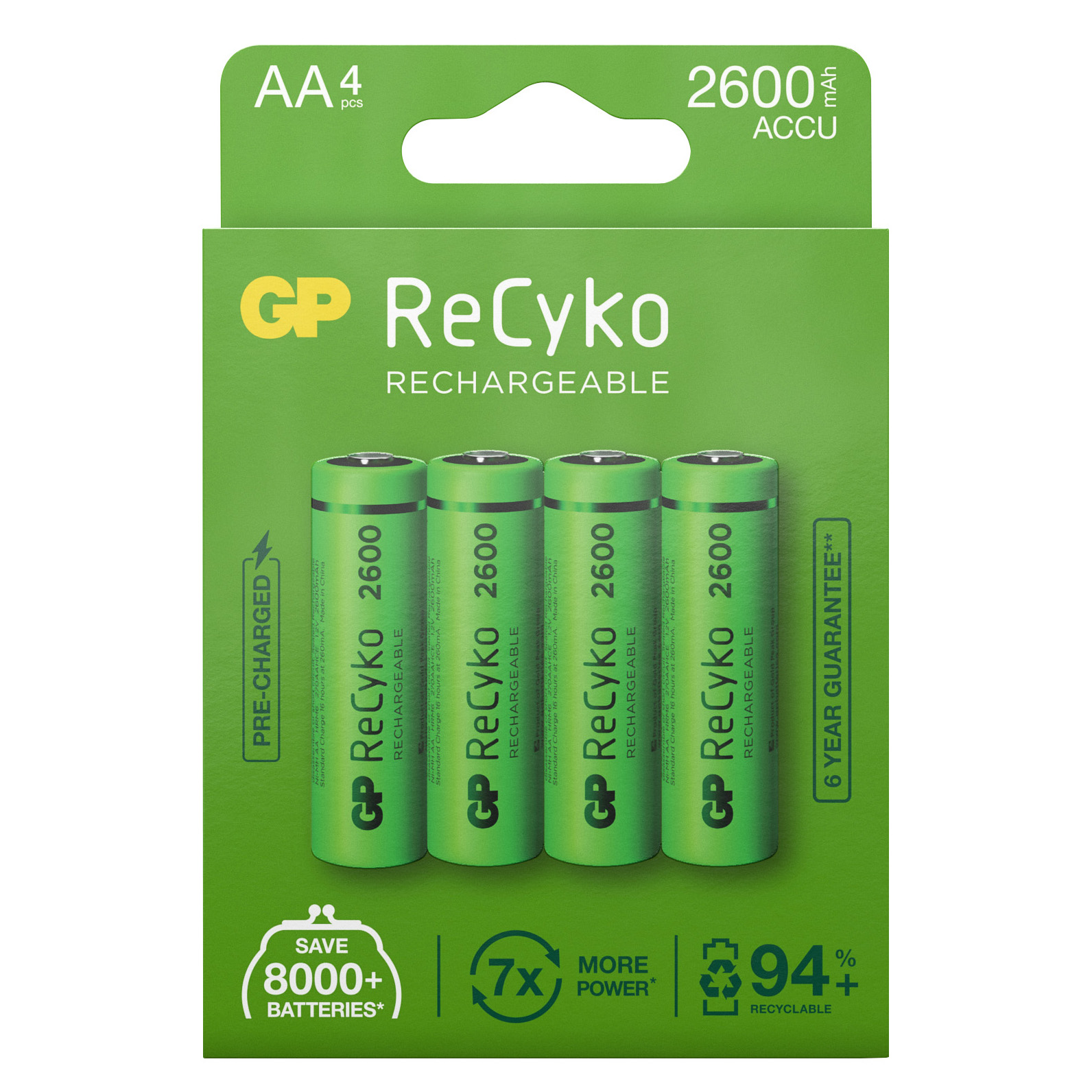 GP ReCyko AA-batteries 2600mAh 4-pack Green