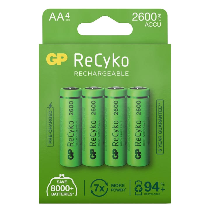 GP Batterier GP ReCyko AA-batteries 2600mAh 4-pack Green GP Batterier GP Batterier GP ReCyko AA-batteries 2600mAh 4-pack Green GP Batterier