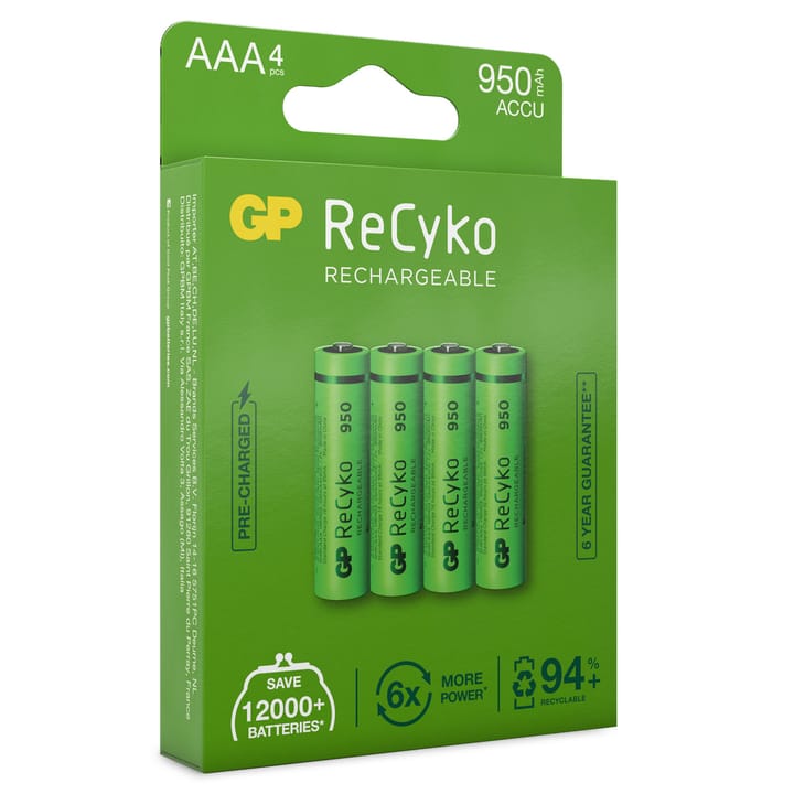 GP Batterier GP ReCyko AAA-batteries 950mAh 4-pack Green GP Batterier GP Batterier GP ReCyko AAA-batteries 950mAh 4-pack Green GP Batterier
