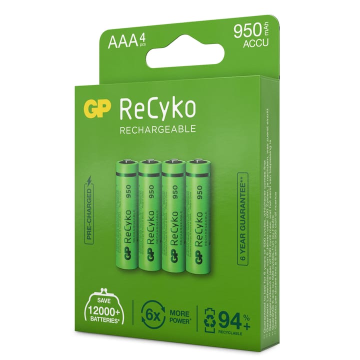 GP Batterier GP ReCyko AAA-batteries 950mAh 4-pack Green GP Batterier GP Batterier GP ReCyko AAA-batteries 950mAh 4-pack Green GP Batterier