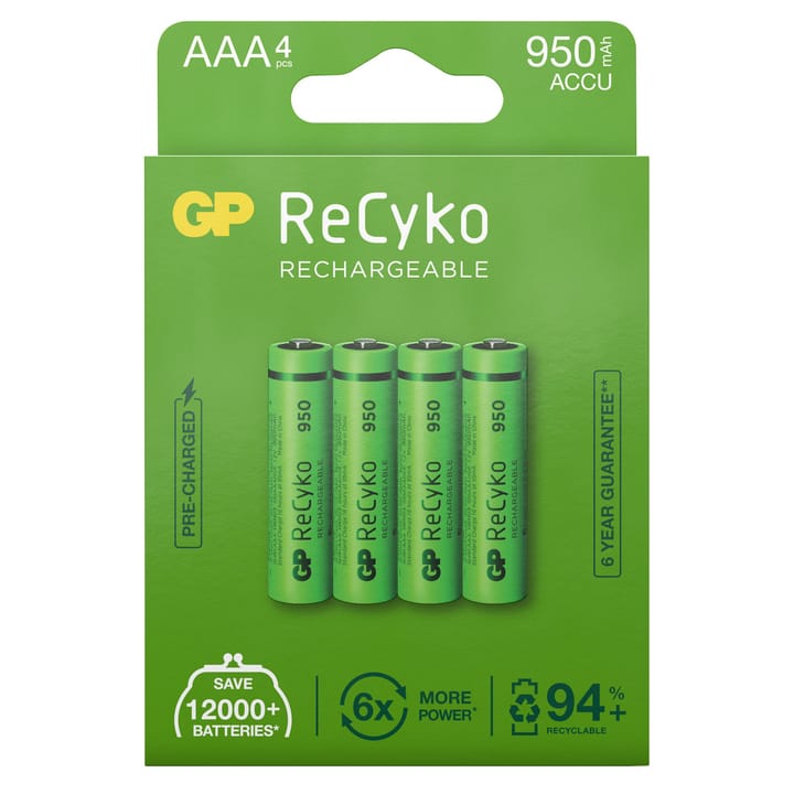 GP Batterier GP ReCyko AAA-batteries 950mAh 4-pack Green GP Batterier GP Batterier GP ReCyko AAA-batteries 950mAh 4-pack Green GP Batterier