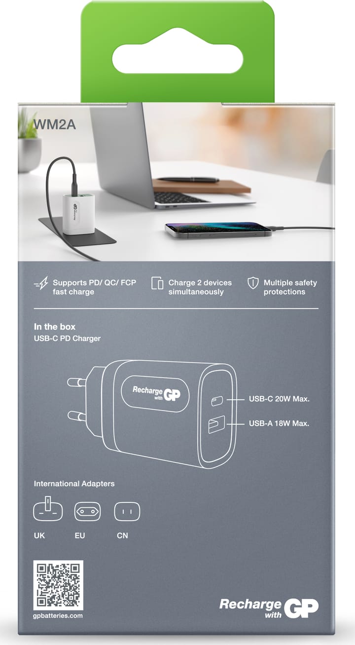 GP Batterier GP Wall Charger WM2A PD 20W White GP Batterier GP Batterier GP Wall Charger WM2A PD 20W White GP Batterier